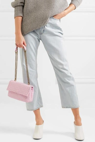 Shop Bottega Veneta Olimpia Baby Intrecciato Leather Shoulder Bag In Pastel Pink