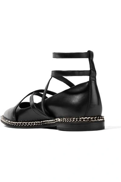 Shop Lanvin Chain-embellished Leather Point-toe Flats