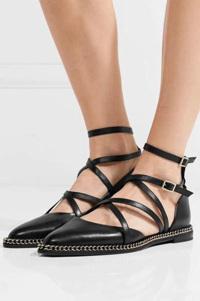 Shop Lanvin Chain-embellished Leather Point-toe Flats