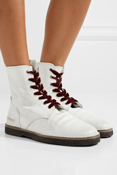 Shop Golden Goose Distressed Leather Ankle Boots In White