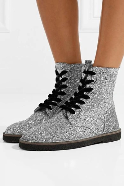 Shop Golden Goose Glittered Leather Ankle Boots In Silver