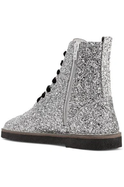 Shop Golden Goose Glittered Leather Ankle Boots In Silver