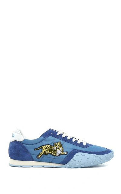 Shop Kenzo Move Suede And Nylon Sneakers In Blu