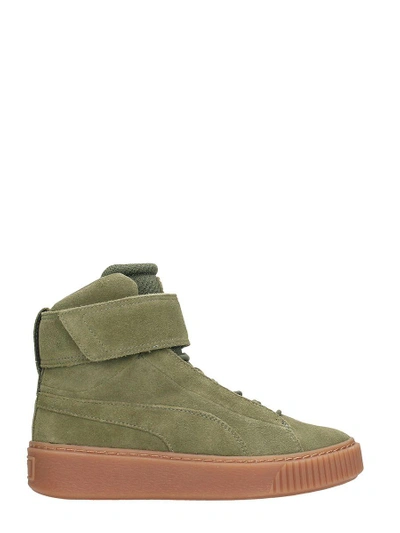 Shop Puma Platform Mid Suede Olive Sneakers In Green