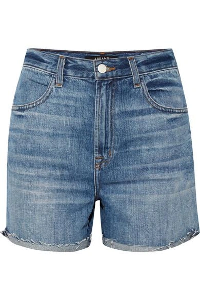 Shop J Brand Joan Distressed Denim Shorts In Mid Denim