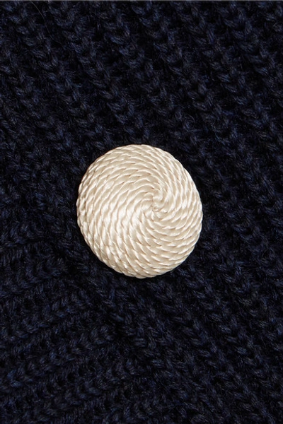 Shop Joseph Asymmetric Frayed Ribbed Wool Sweater In Navy