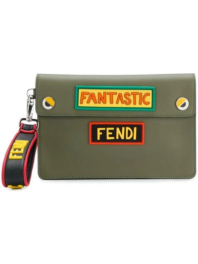 Shop Fendi Inlaid Pouch In Green