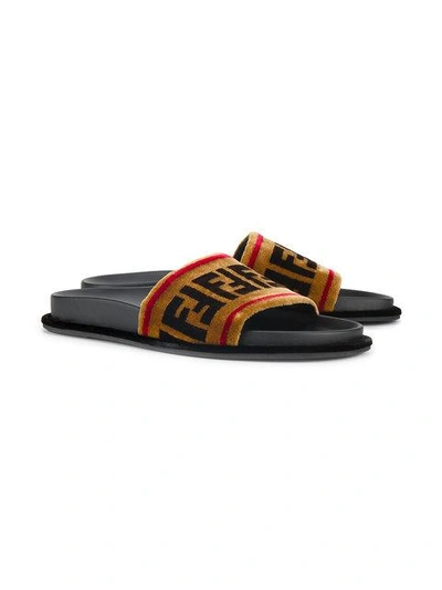 Shop Fendi Ff Motif Band Slides In Brown