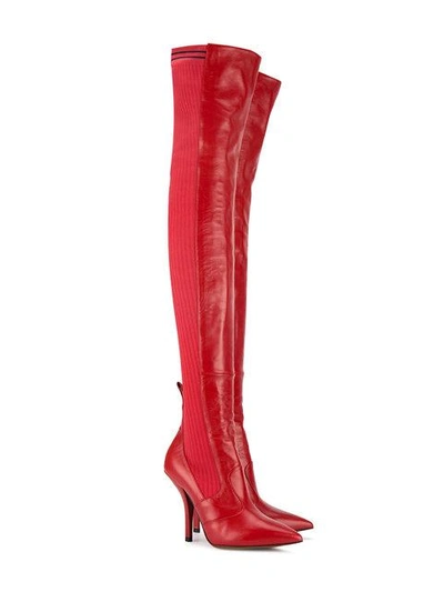 Shop Fendi Rockoko 100mm Thigh-high Boots In Red