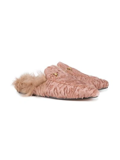 Shop Gucci Pink Princetown Shearling Mules In 5765 Pink