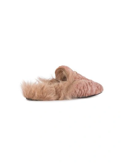 Shop Gucci Pink Princetown Shearling Mules In 5765 Pink
