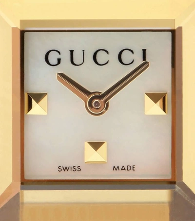 Shop Gucci G-frame Small Square Leather Watch In Brown