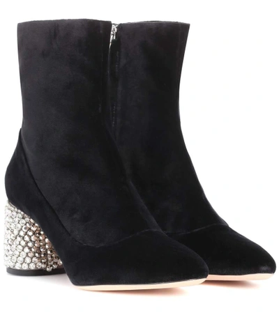 Shop Rochas Velvet Ankle Boots In Black