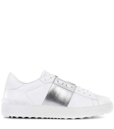 Shop Valentino Garavani Open Metallic Leather Sneakers In White