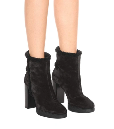 Shop Tod's Shearling-lined Suede Ankle Boots In Black