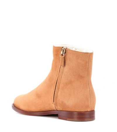 Shop Mansur Gavriel Shearling-lined Suede Ankle Boots In Brown