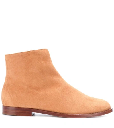 Shop Mansur Gavriel Shearling-lined Suede Ankle Boots In Brown