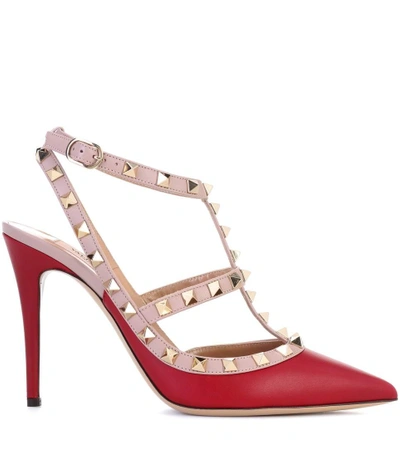 Shop Valentino Rockstud Leather Pumps In Red