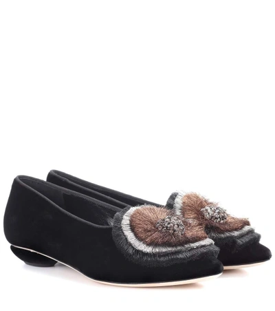 Shop Sanayi313 Zarina Velvet Ballerinas In Black