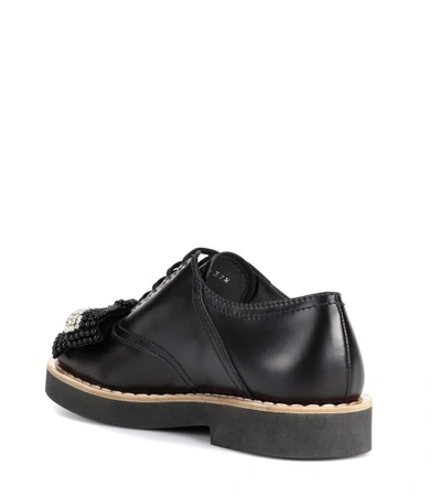 Shop Miu Miu Embellished Leather Derby Shoes In Black