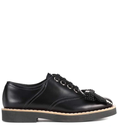 Shop Miu Miu Embellished Leather Derby Shoes In Black