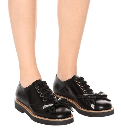 Shop Miu Miu Embellished Leather Derby Shoes In Black