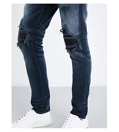 Shop Amiri Leather Patch Slim-fit Skinny Jeans In Dark Indigo Tint