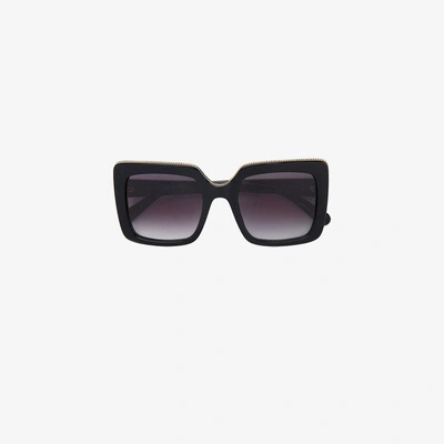 Shop Stella Mccartney Eyewear Black Oversized Chain Trim Square Sunglasses