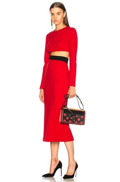 Shop Fausto Puglisi Long Sleeve Cut Out Dress In Red