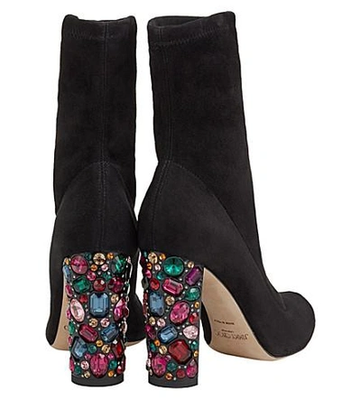 Shop Jimmy Choo Maine 100 Embellished-heel Stretch-suede Boots In Black