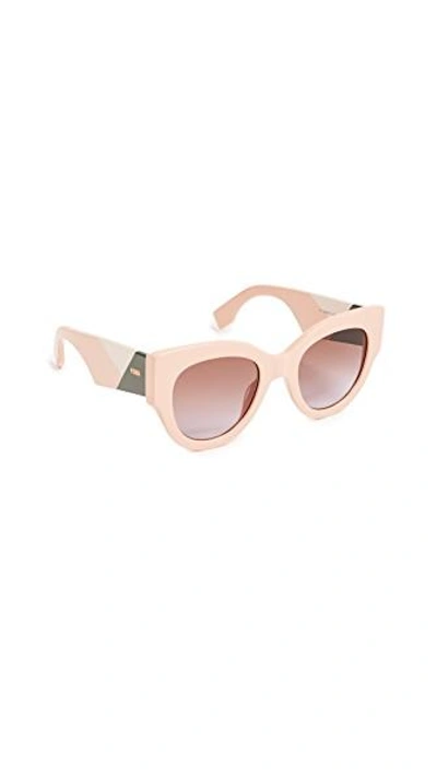 Shop Fendi Cat Eye Colorblock Sunglasses In Pink/brown