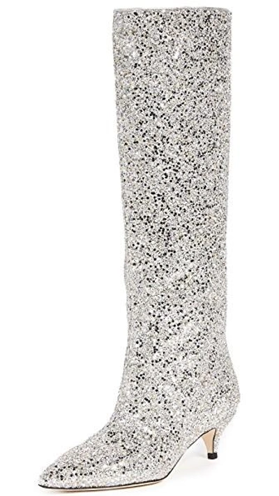 Shop Kate Spade Olina Kitten Heel Boots In Silver/gold