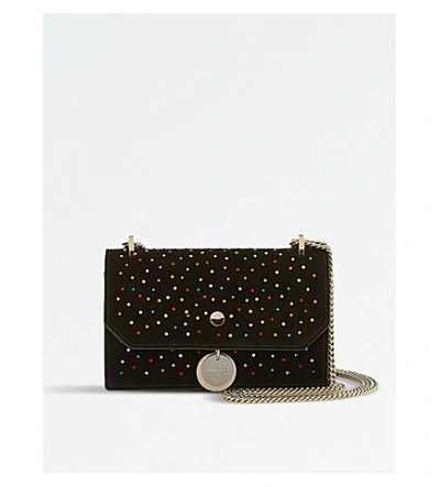 Shop Jimmy Choo Finley Scattered Crystals And Suede Cross-body Bag In Multi/black