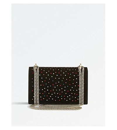 Shop Jimmy Choo Finley Scattered Crystals And Suede Cross-body Bag In Multi/black