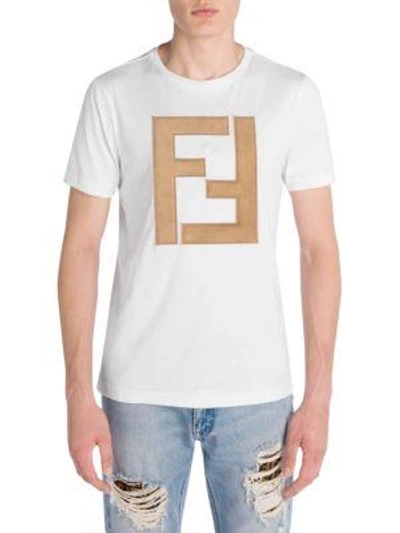 Shop Fendi Men's Ff Logo T-shirt In Bianco