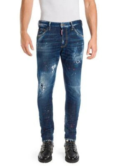 Shop Dsquared2 Dan Distressed Jeans In Navy