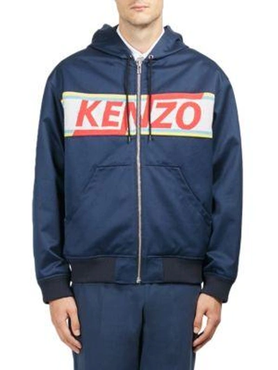 Shop Kenzo Logo Cotton Hoodie In Navy Blue
