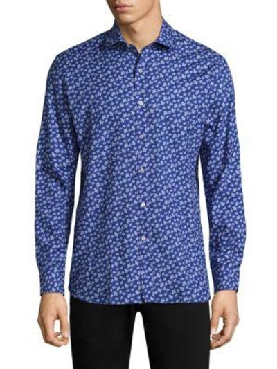 Shop Vilebrequin Floral Tailored-fit Cotton Button-down Shirt In Sodalite