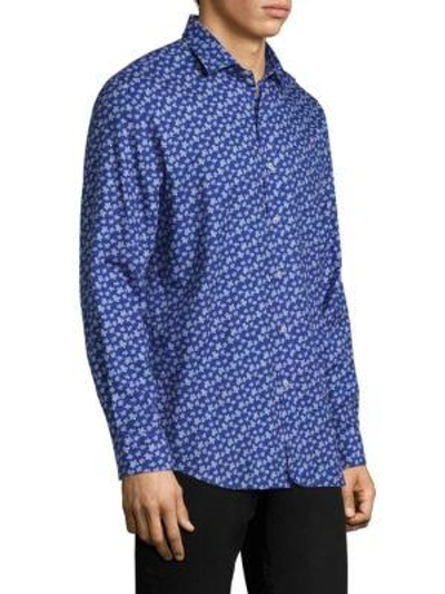 Shop Vilebrequin Floral Tailored-fit Cotton Button-down Shirt In Sodalite