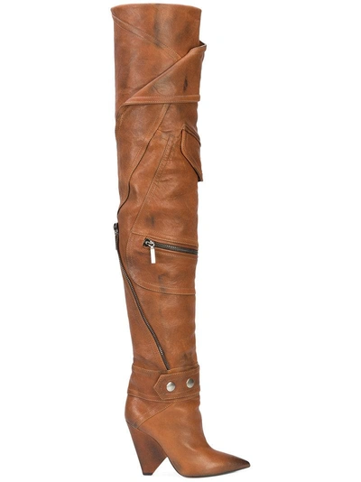 Shop Saint Laurent Niki 105 Thigh-high Jacket Boots