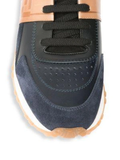 Shop Fendi Logo Leather Sneakers In Blue