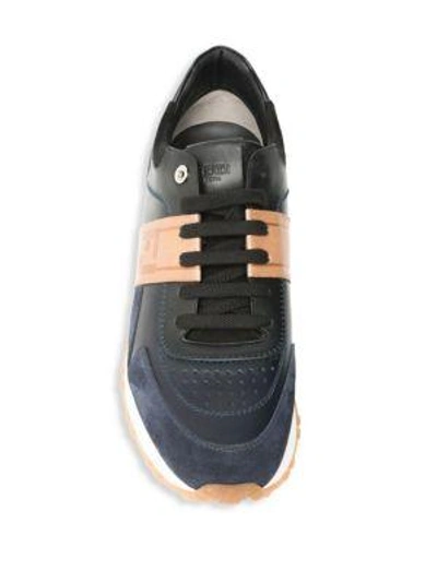 Shop Fendi Logo Leather Sneakers In Blue