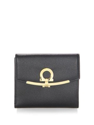 Shop Ferragamo French Leather Bi-fold Wallet In Black