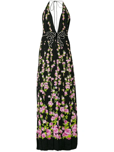 Shop Gucci Halter Floral Print Maxi Dress