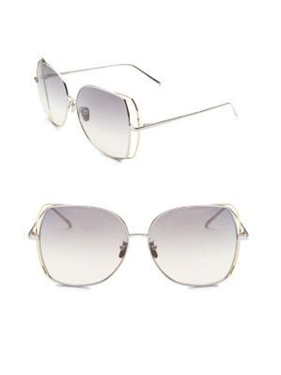 Shop Linda Farrow 61mm Aviator Sunglasses In Grey