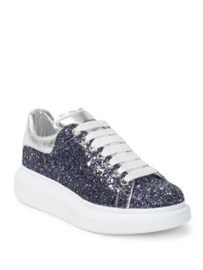 Shop Alexander Mcqueen Glitter Platform Sneakers In Blue