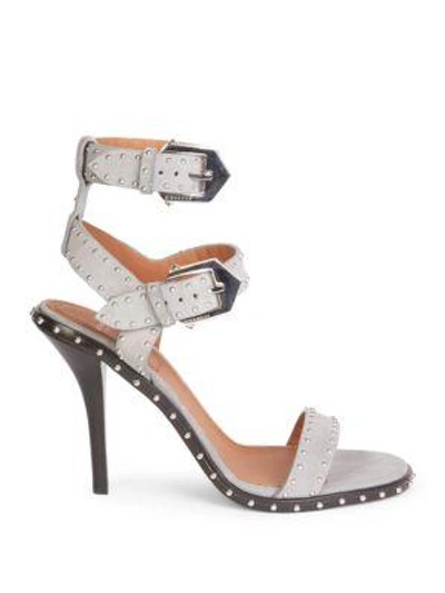 Shop Givenchy Embellished Suede Ankle-strap Sandals In Pearl Grey