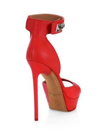 Shop Givenchy Shark Lock Leather Platform Sandals In Red