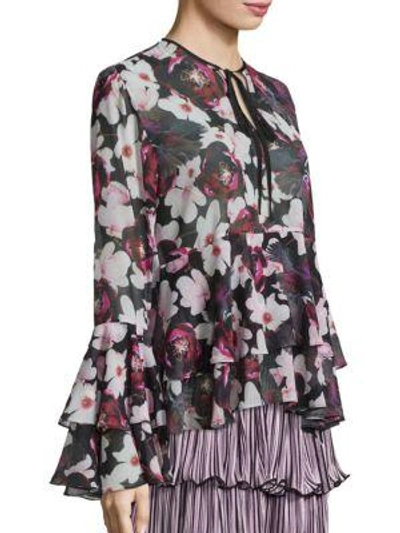 Shop Romance Was Born Queen Of The Night Magnolia Blossom Ruffle Top In Black Multi