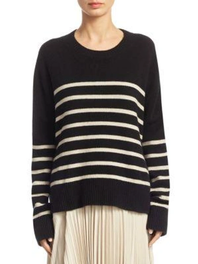 Shop Vince Striped Boxy Cashmere Sweater In Black Chalk